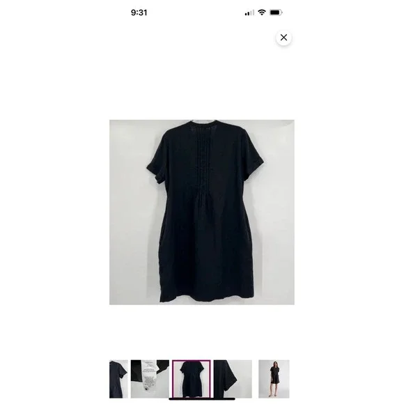 Quince Women 100% European Linen Short Sleeve Swing Dress Black Size Large - Picture 4 of 9